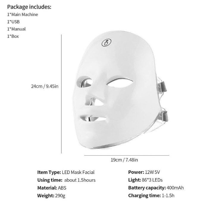 LED ansiktsmask - Hudvård med 7 olika färger för Glow & föryngring